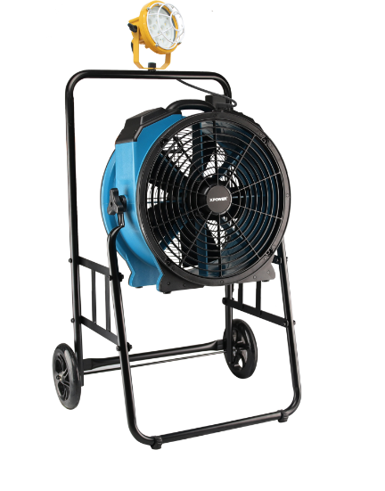 XPOWER FA-420K6 warehouse/dock cooling fan kit, L-30 LED Spotlight, and 420T mobile trolley
