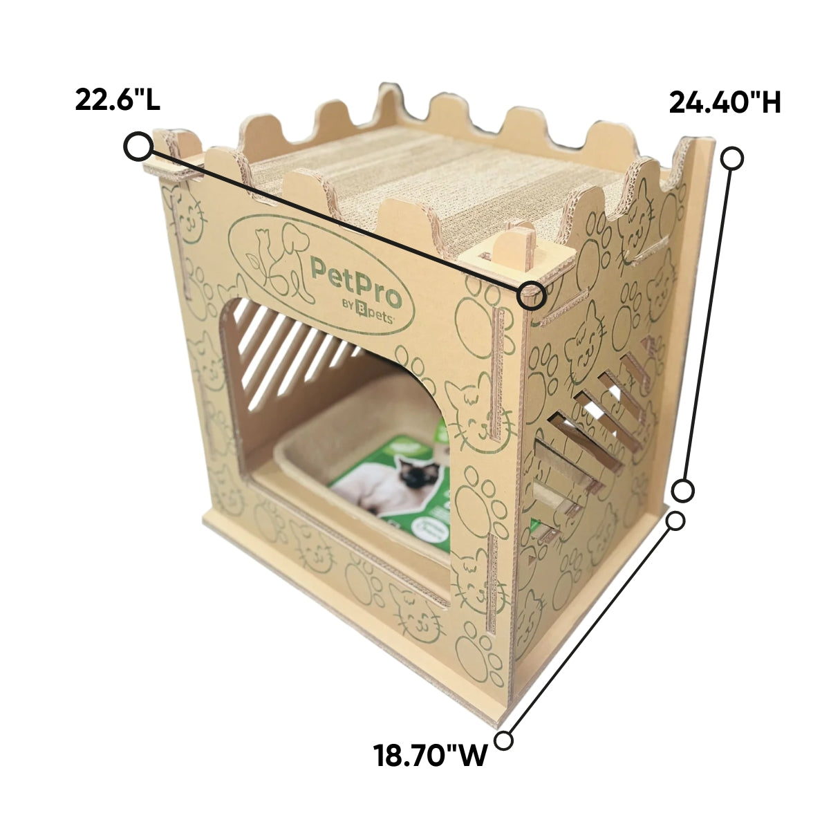 Bpets Royal Retreat: Castle Cat Litter House, Premium Corrugated Cardboard, Double-Layer Scratcher, Indoor Litter Tray, Disposable Scoop (Eco-Friendly Cat House, Litter Box, Cardboard Cat Scratcher)