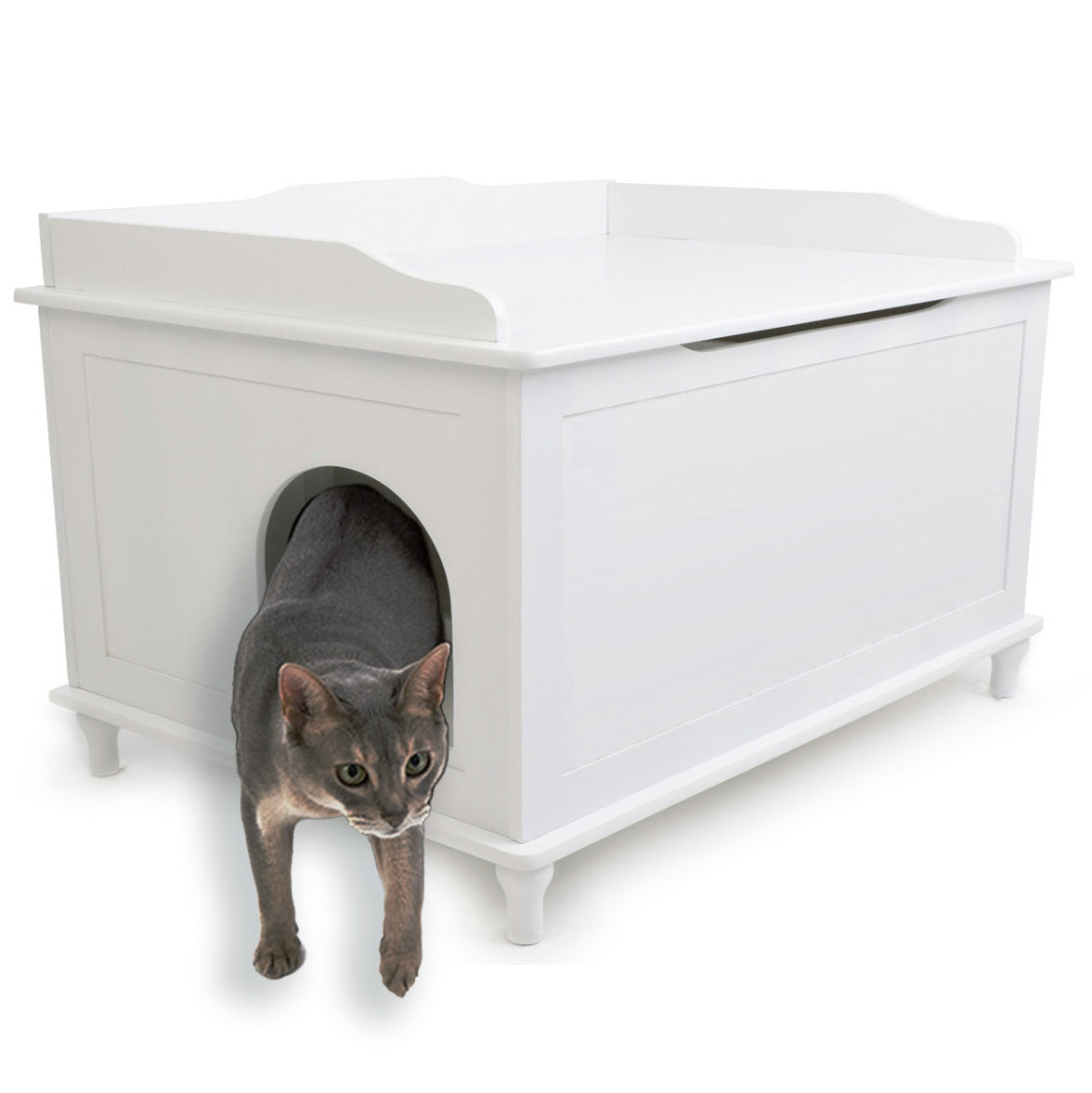 Designer Catbox Cat Litter Box Enclosure, Hidden, Dog-Proof Pet Furniture with Cover, Elegant, Covered, Odor Contained for Large Cats, Cat Litter Box Furniture with Lid, White, Jumbo Sized