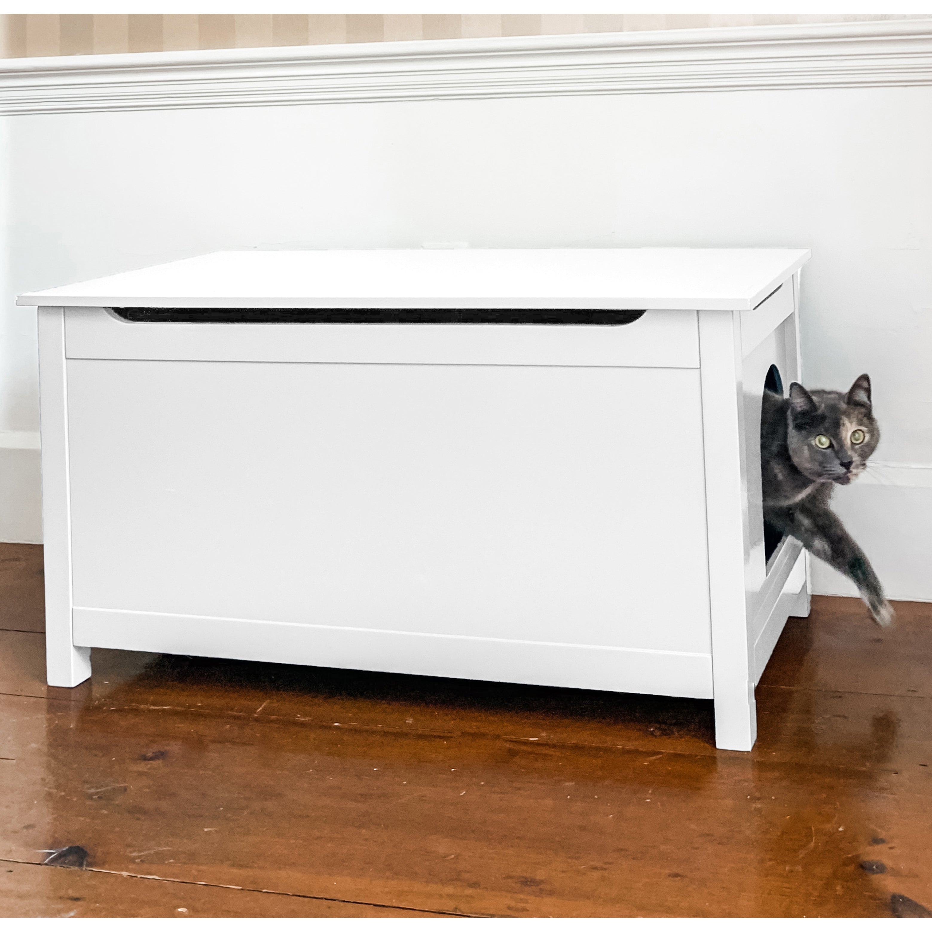 Parker Designer Catbox Cat Litter Box Enclosure, Hidden Dog-Proof Pet Furniture with Cover, Elegant Covered Odor Contained for Large Cats, Cat Litter Box Furniture with Lid, Cat Litter Boxes, White