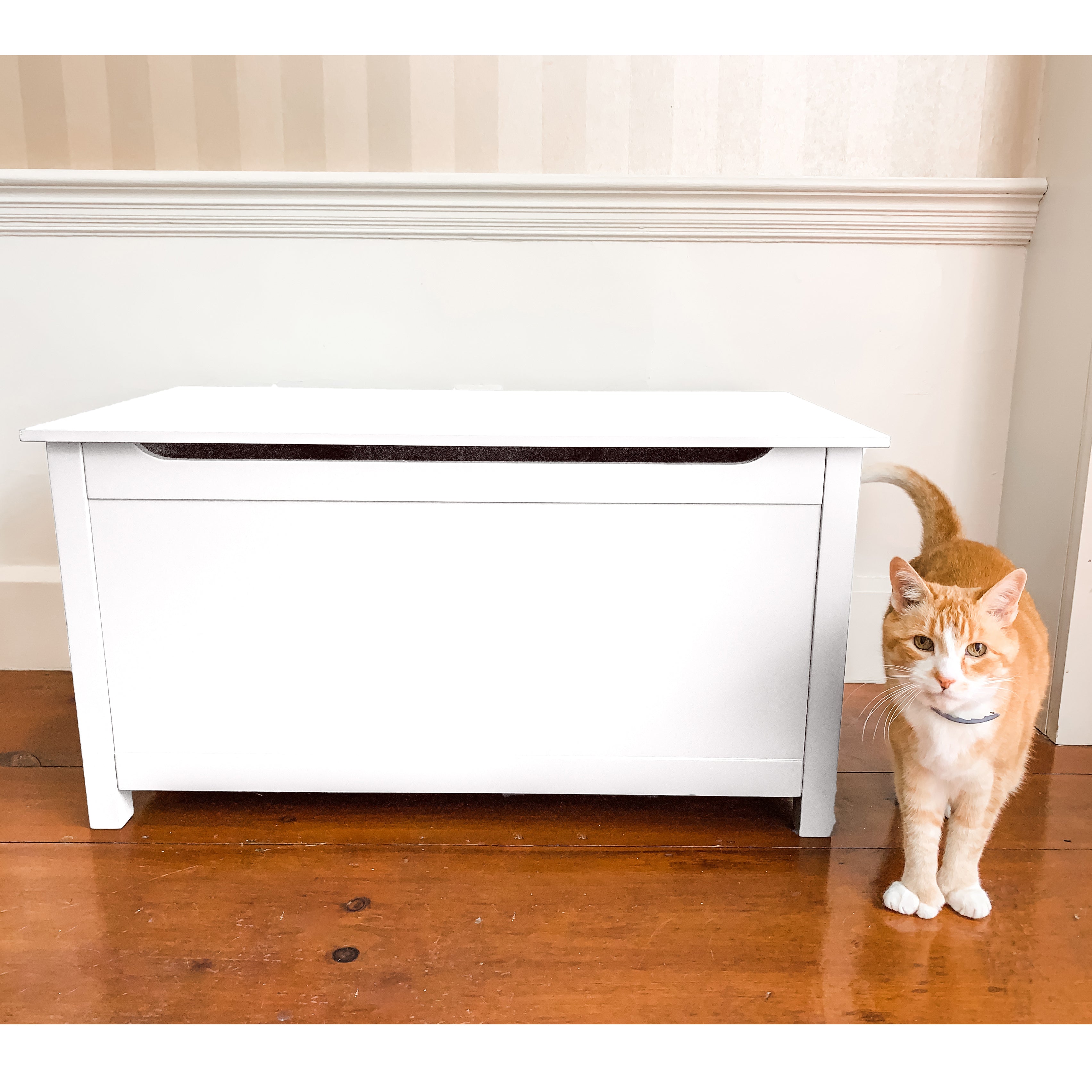 Parker Designer Catbox Cat Litter Box Enclosure, Hidden Dog-Proof Pet Furniture with Cover, Elegant Covered Odor Contained for Large Cats, Cat Litter Box Furniture with Lid, Cat Litter Boxes, White