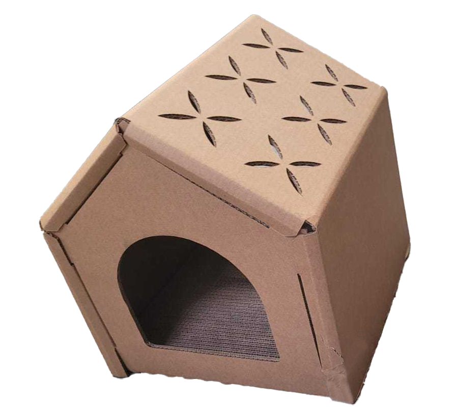 Cardboard Cat House - Small Design for Indoor Cats and Rabbits, Ideal for Small Living Spaces