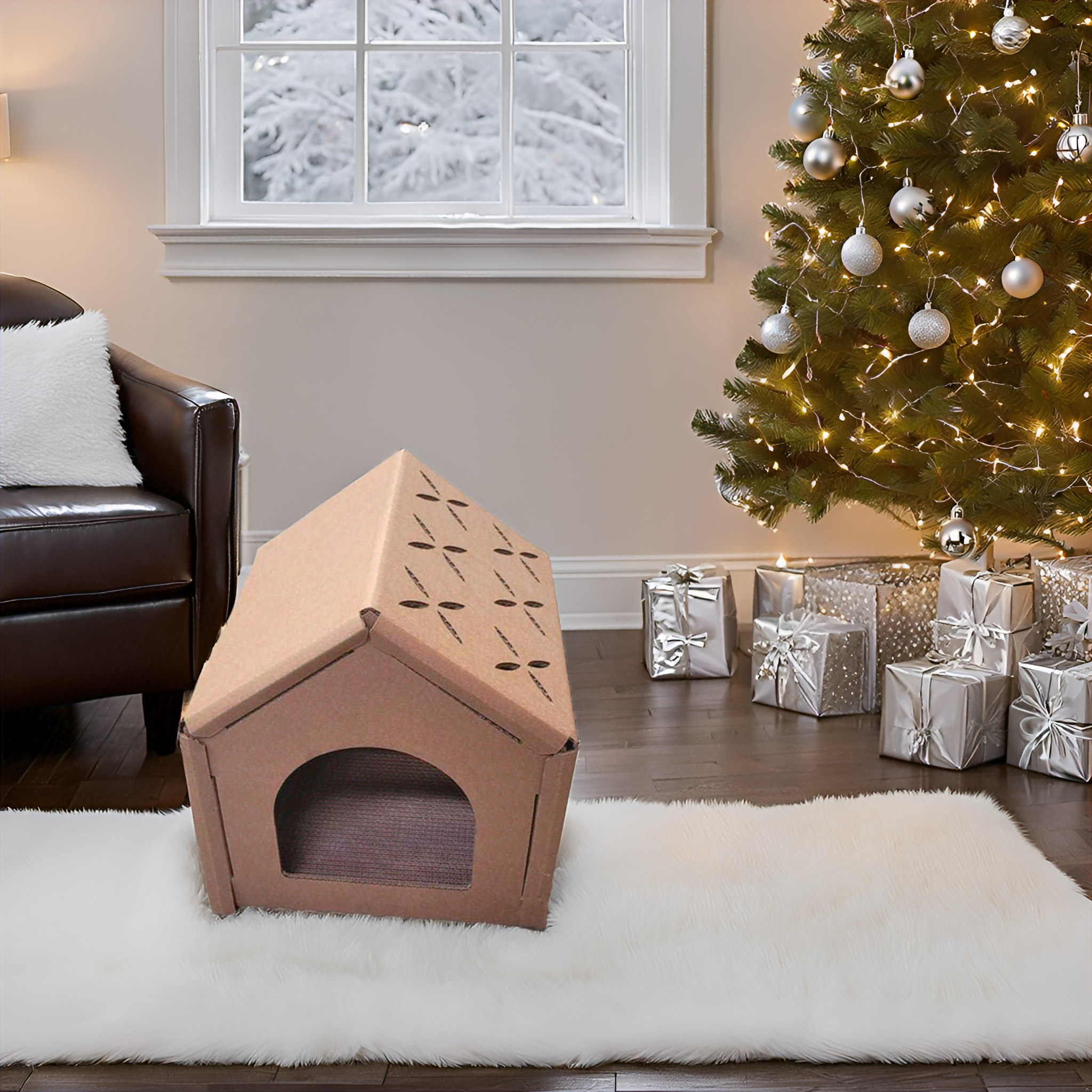 Cardboard Cat House - Small Design for Indoor Cats and Rabbits, Ideal for Small Living Spaces