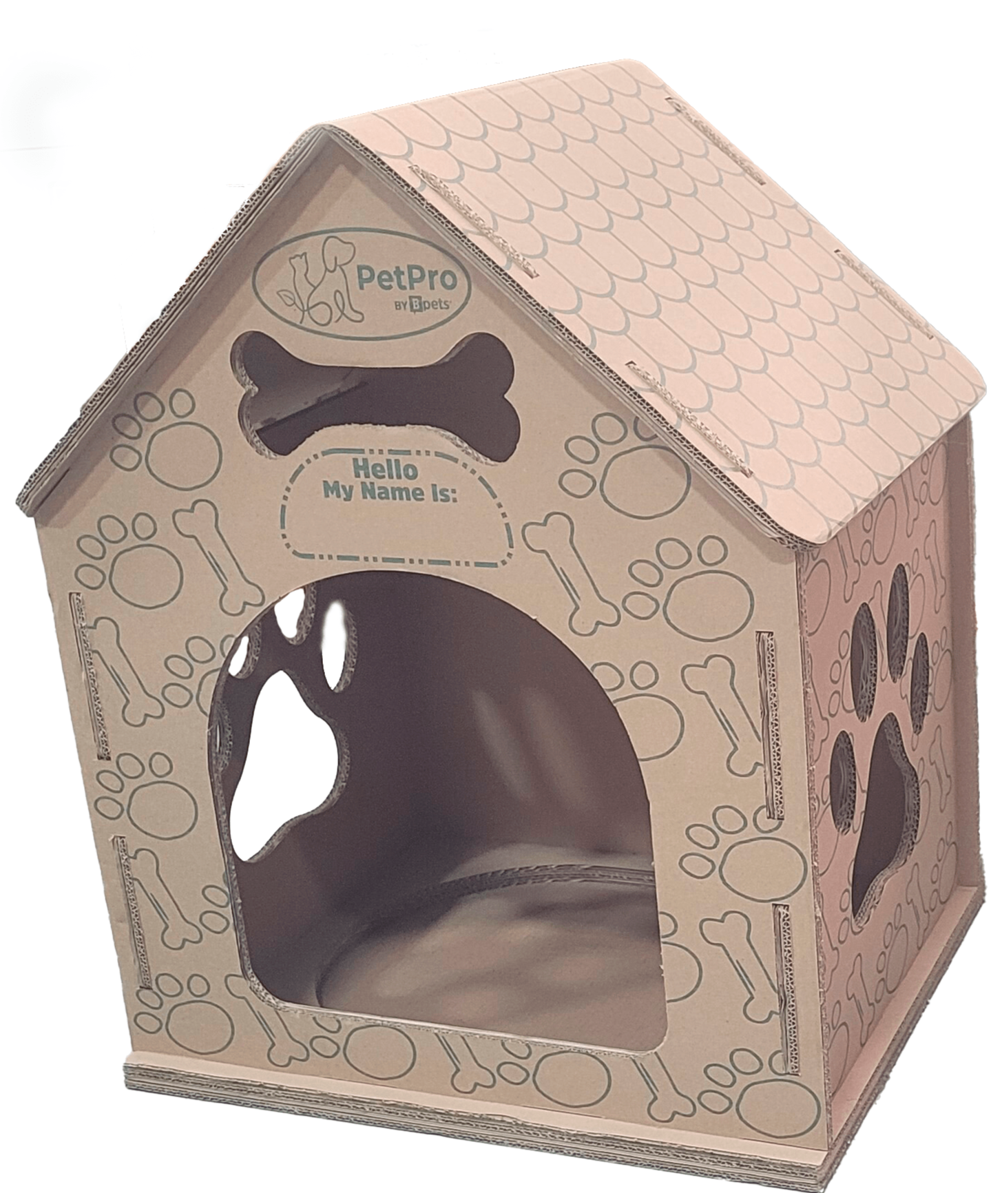 Cardboard Dog House No/Plush Bed Include Indoor, Modern Crate Alt., Sustainable Shelter. Large Dogs. Easy Assembly