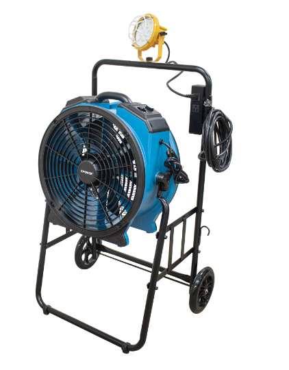 XPOWER FA-420K6 warehouse/dock cooling fan kit, L-30 LED Spotlight, and 420T mobile trolley