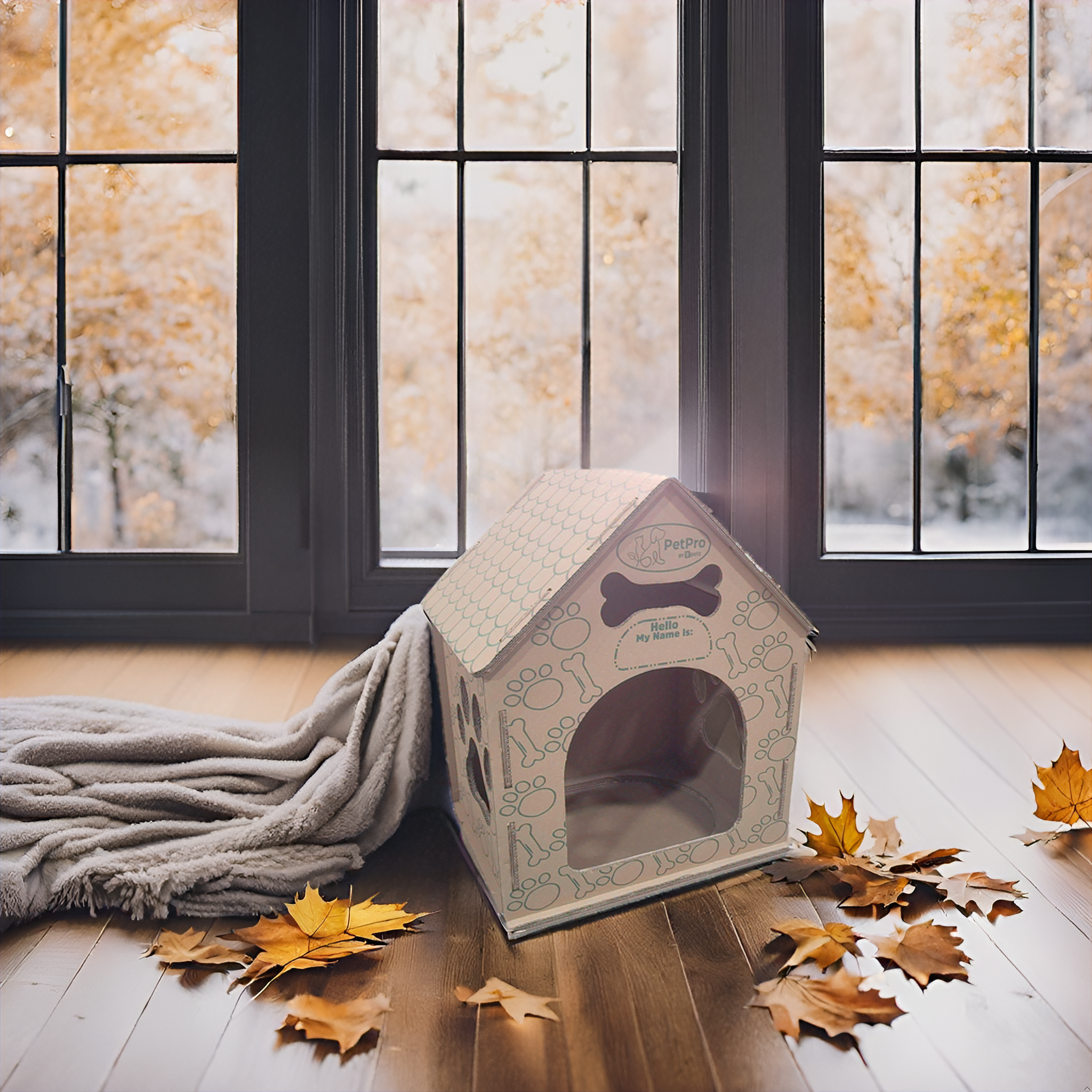 B Pet Eco-Friendly Cardboard Dog House! Indoor, Modern Crate Alt., Sustainable Shelter. Small/Med Dogs. Easy Assembly