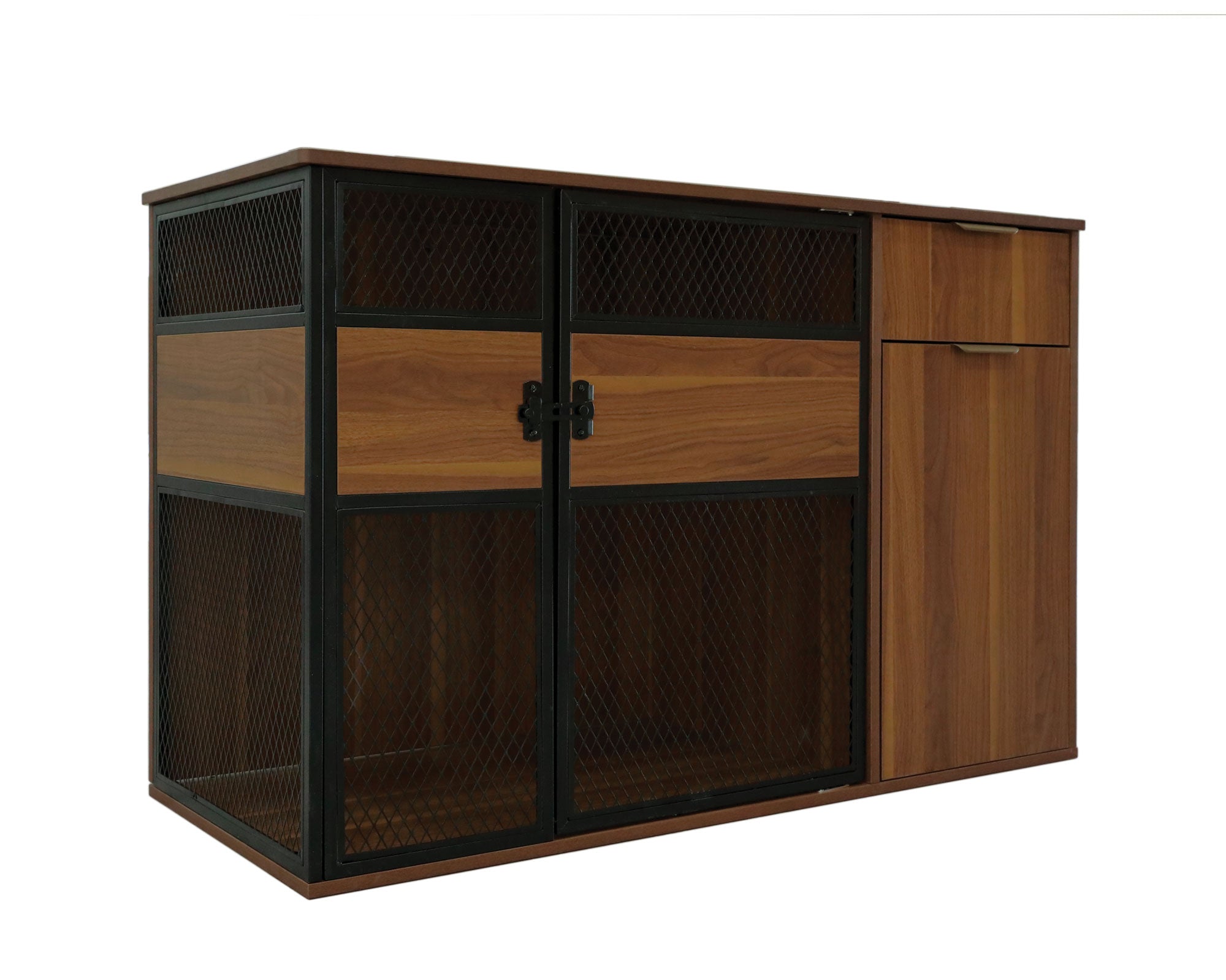 Lucky Kennels Clover Console Crate Stylish pet Furniture with Sleek Black Metal gate, enhances Airflow and Visibility, Elegant Upgrade for Living Spaces