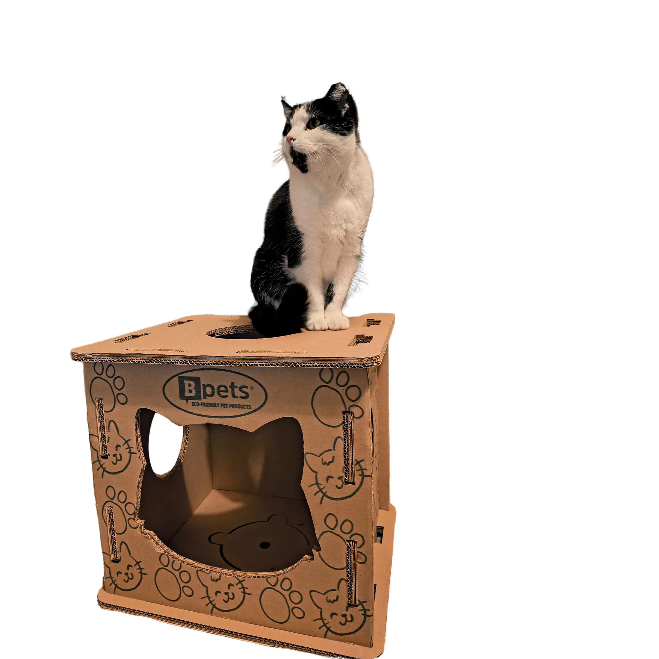 Corrugated Cardboard Cat Play Center, Scratching Box, Indoor Cat House, Cardboard Cat Condo, Cat Climber, Kitten Toy Box, Easy Assembly, Lightweight, Eco-Friendly Cat Furniture