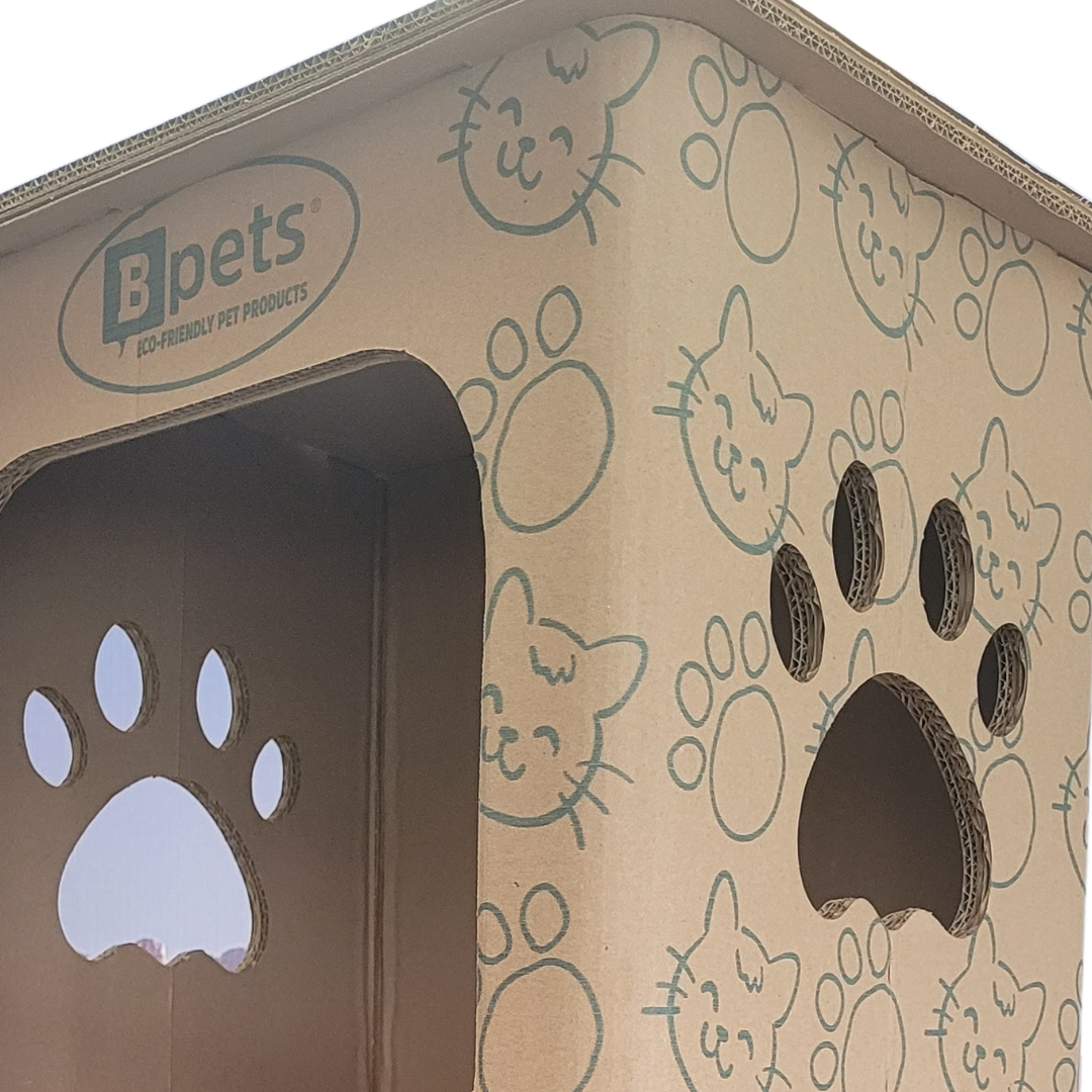PetPro 2-Floor Cat House - Cardboard Condo for Cats with 15.7 x 20 x 32.6 Inches Dimensions, Durable Material, Easy Assembly, Safe for Pets