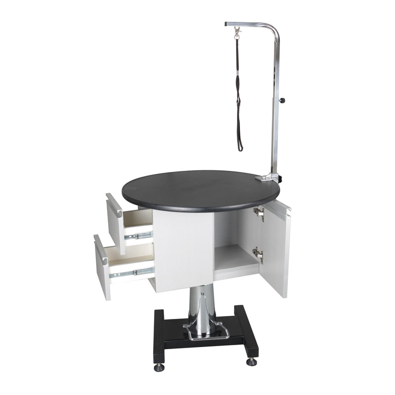 Aeolus Round Rotational Hydraulic Grooming Table with Cabinets