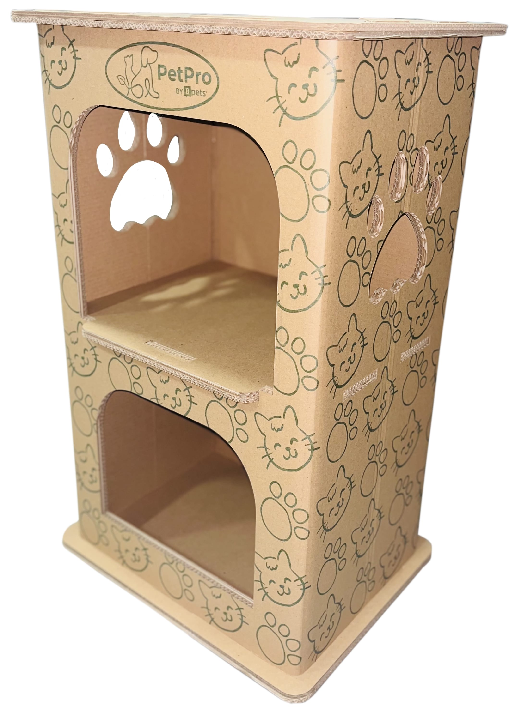 B-pet Multipurpose 2-Floor Pet House, Cat House, Small Animal Hideaway, Eco-Friendly Play House, Corrugated Cardboard Cat Condo, Rabbit Hutch Alternative, Easy Assembly, Durable & Spacious