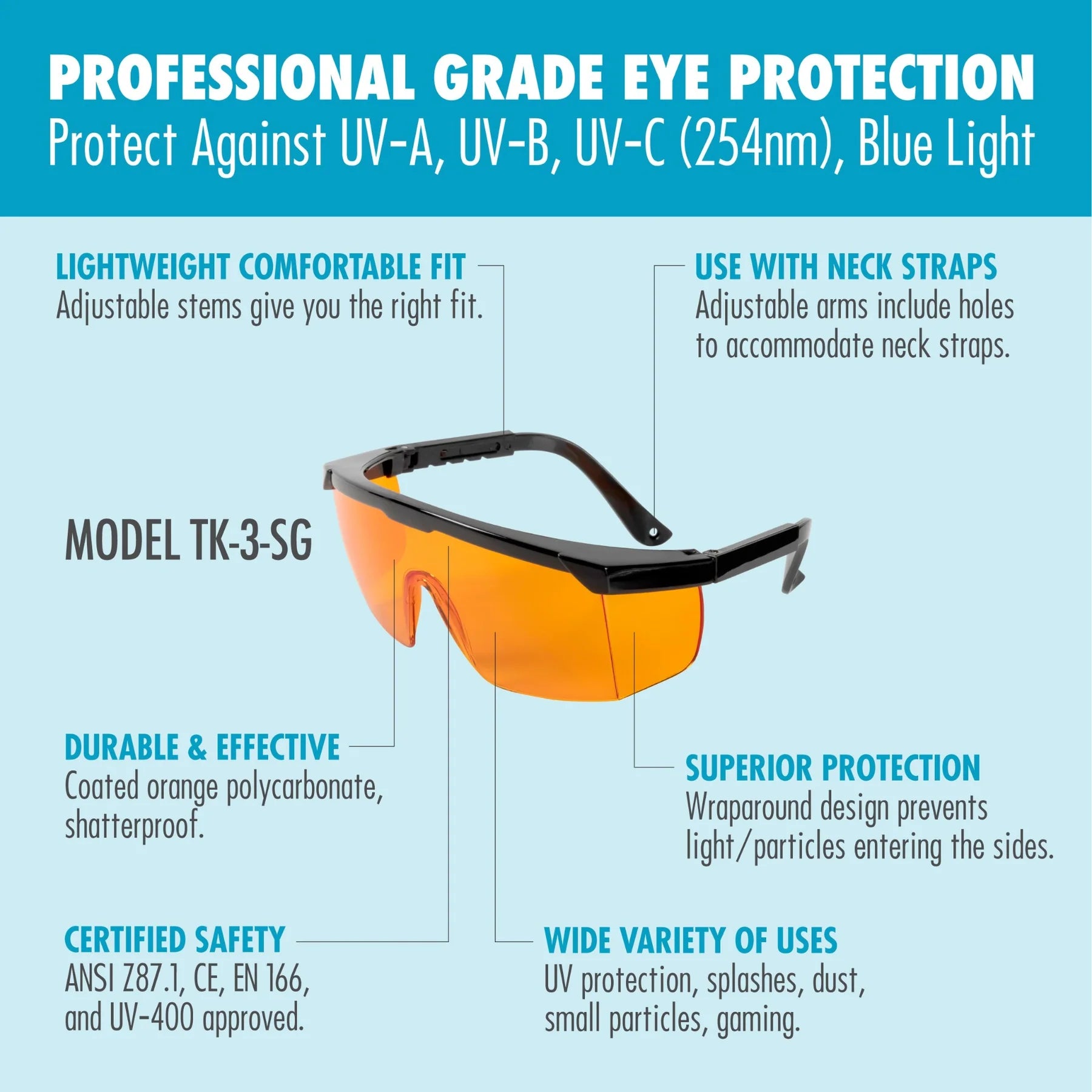 Tool Klean Yellow UV Light Safety Glasses - EN166 ANSI Z87.1, CE – UV 400