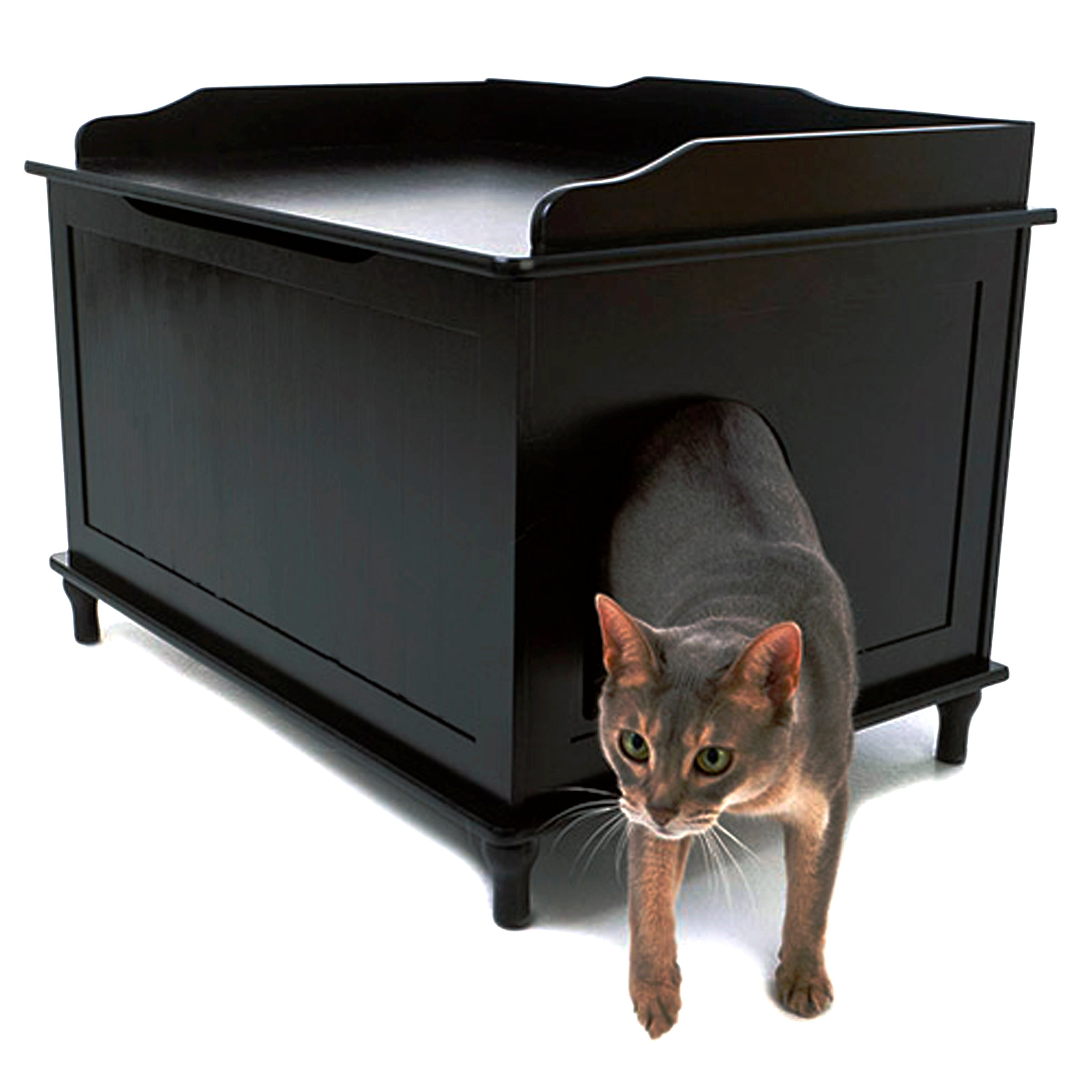 Designer Catbox Cat Litter Box Enclosure, Hidden, Dog-Proof Pet Furniture with Cover, Elegant, Covered, Odor Contained for Large Cats, Cat Litter Box Furniture with Lid, Cat Litter Boxes, Black