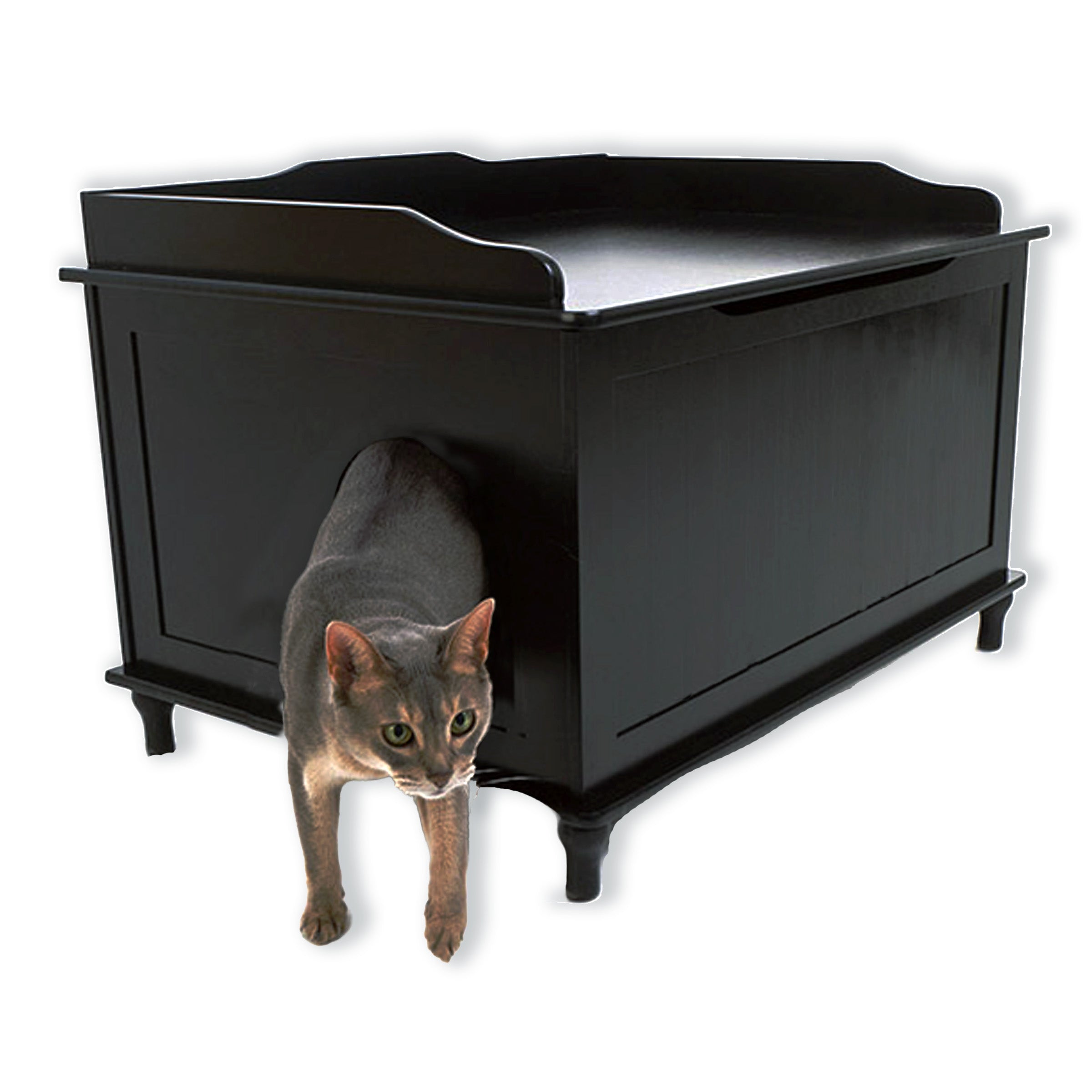 Designer Catbox Cat Litter Box Enclosure, Hidden, Dog-Proof Pet Furniture with Cover, Elegant, Covered, Odor Contained for Large Cats, Cat Litter Box Furniture with Lid, Black, Jumbo Sized