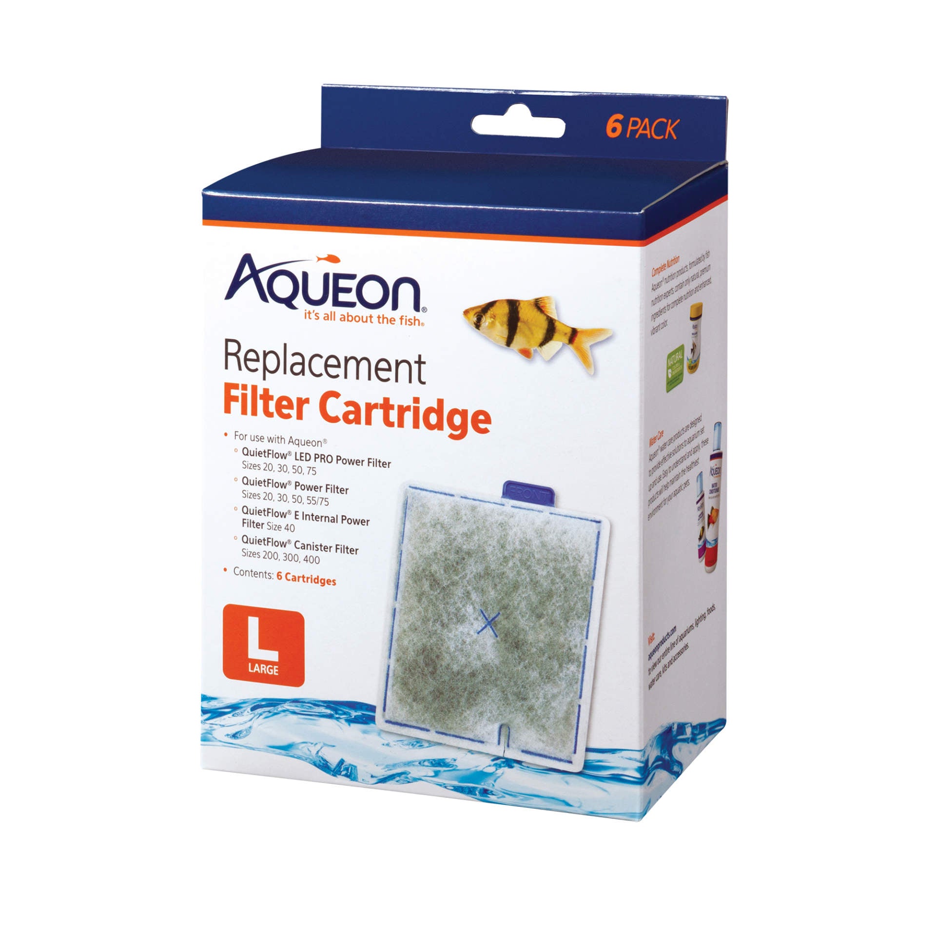 Aqueon Replacement Filter Cartridges 6 pack Large 5.24″ x 1.75″ x 5.7″