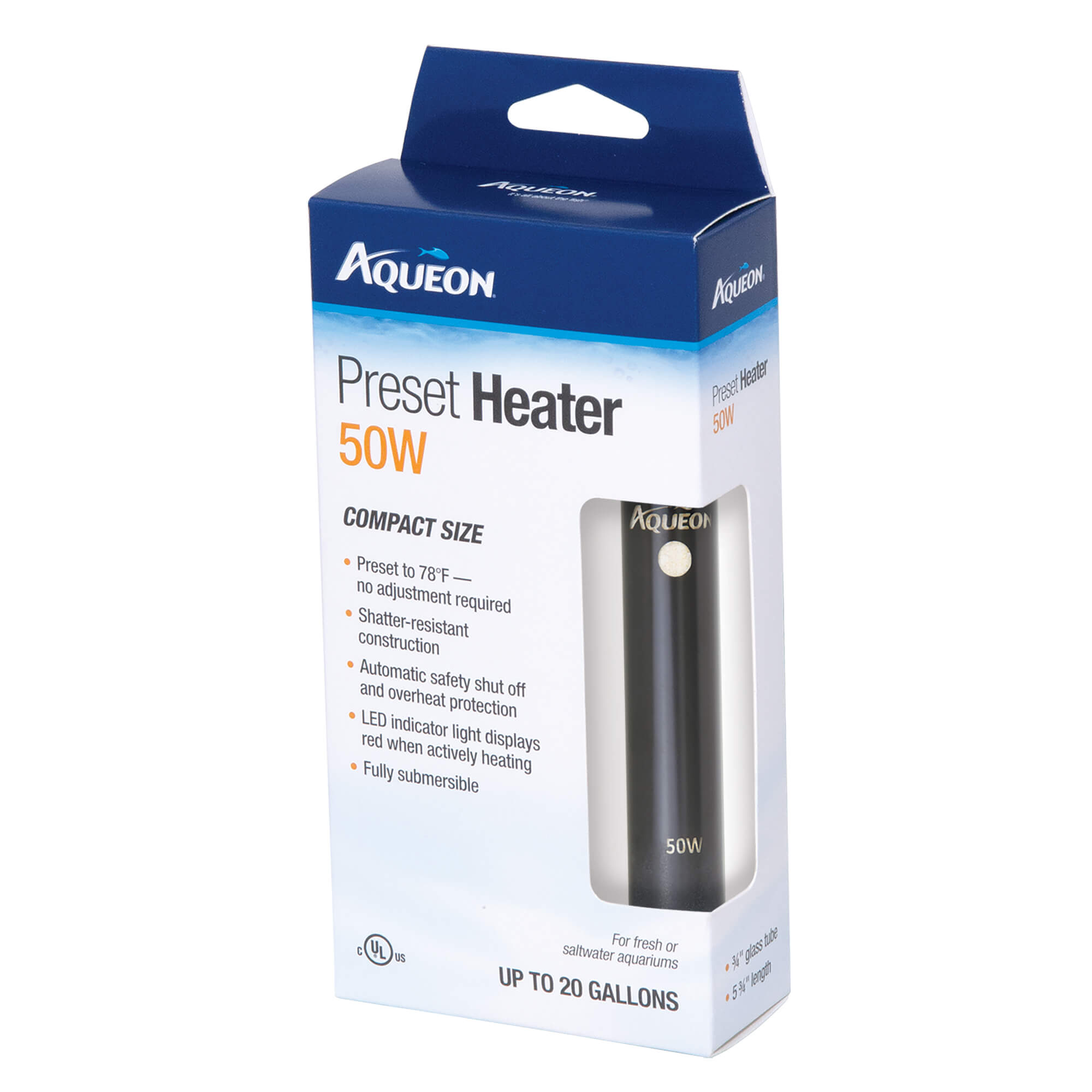 Aqueon Preset Fish Tank Heater 50 watts Black 3.5″ x 1.5″ x 7″