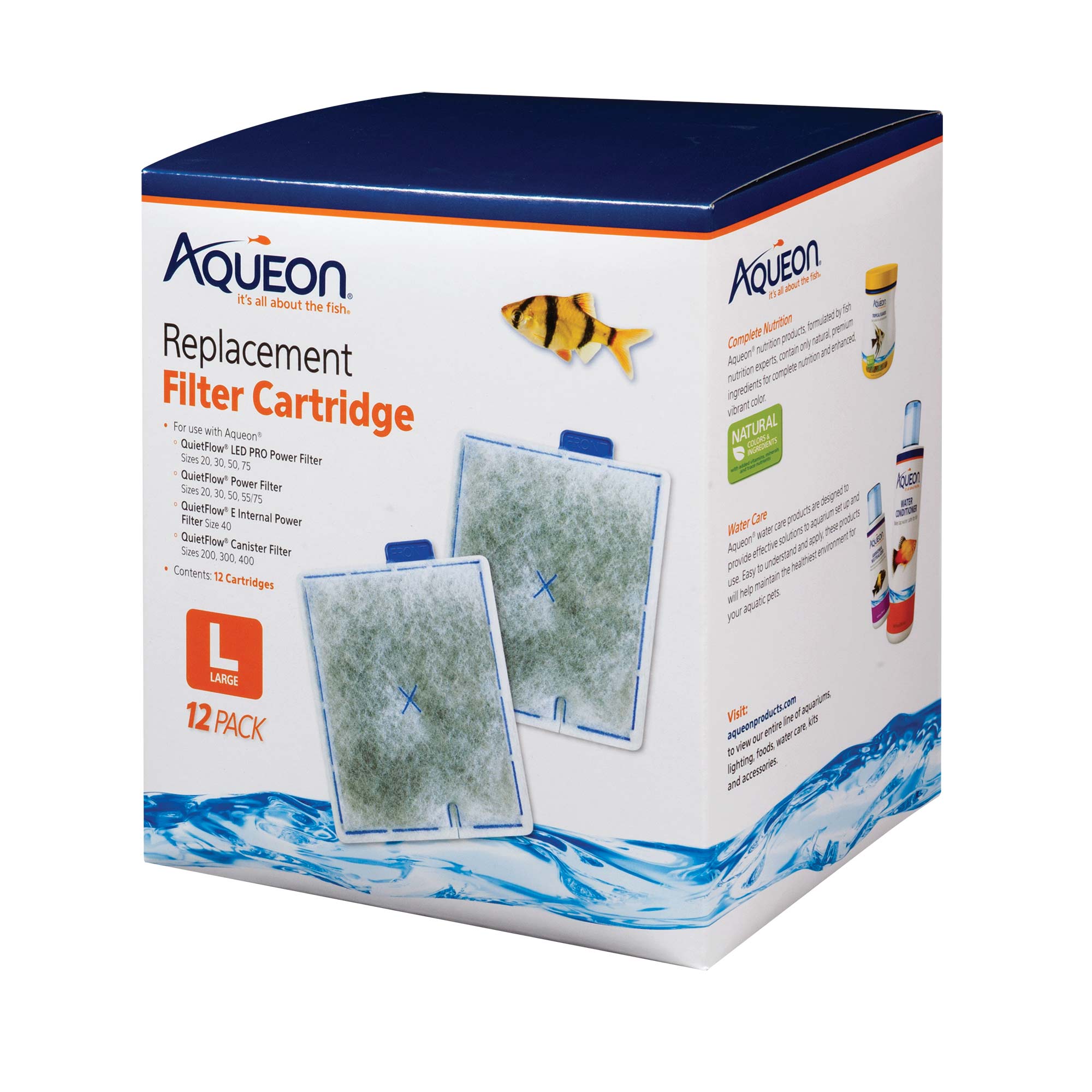 Aqueon Replacement Filter Cartridges 12 pack Large 5.24″ x 1.75″ x 5.7″