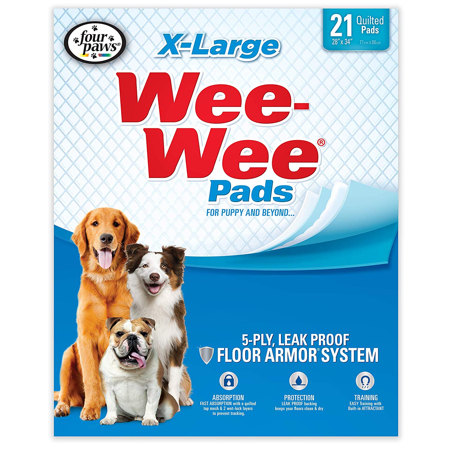 Four Paws Wee-Wee Pads 21 pack Extra Large White 28″ x 34″ x 0.1 – 100513822