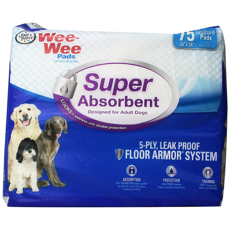 Four Paws Wee-Wee Super Absorbent Pads 75 count White 24″ x 24″ x 0.1″ – 100517147