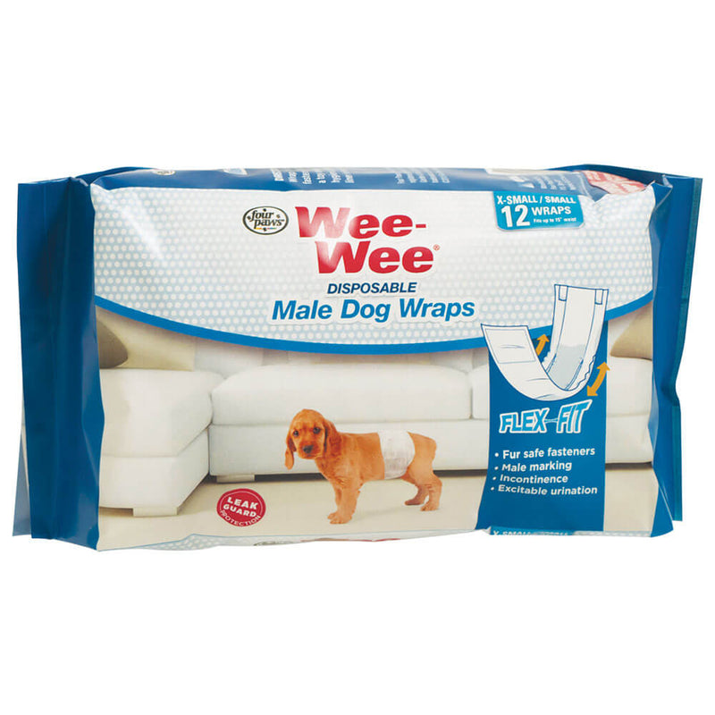 Four Paws Wee-Wee Disposable Male Dog Wraps 12 pack Extra Small / Small White – 100523613