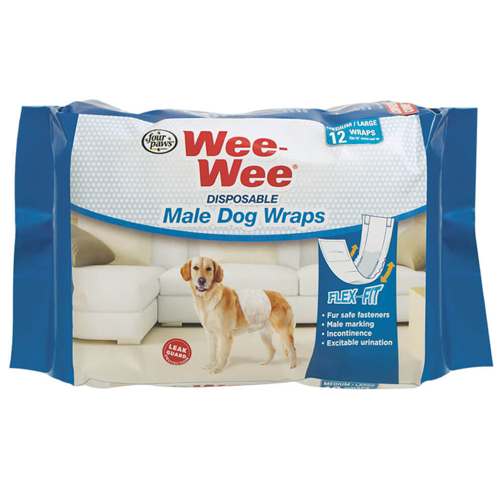 Four Paws Wee-Wee Disposable Male Dog Wraps 12 pack Medium / Large White – 100523614