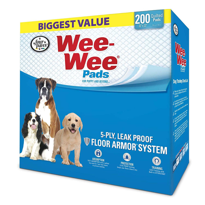 Four Paws Wee-Wee Pads 200 pack White 22″ x 23″ x 0.1″ – 100534716