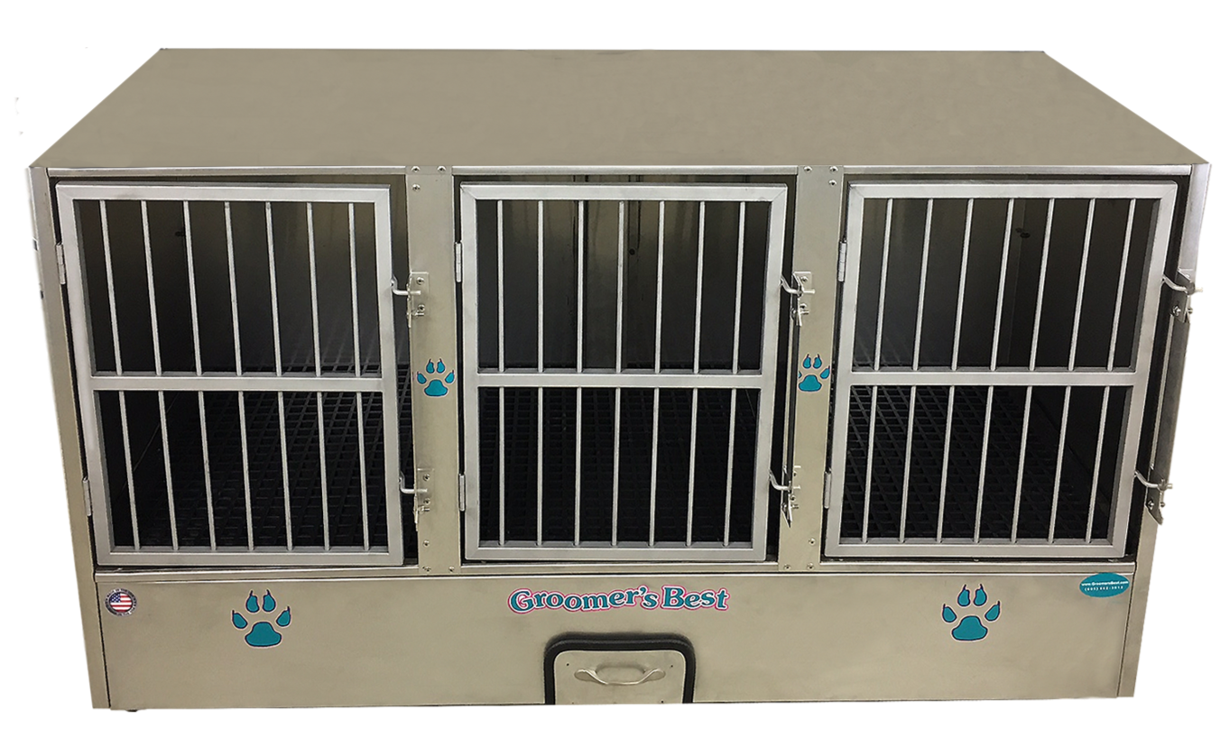 Groomer's Best Stainless Steel Multiple Unit Cage Bank - 3 Unit
