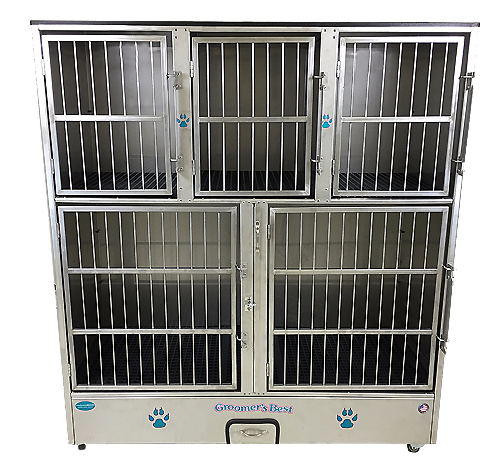Groomer's Best Stainless Steel Multiple Unit Cage Bank - 5 Units