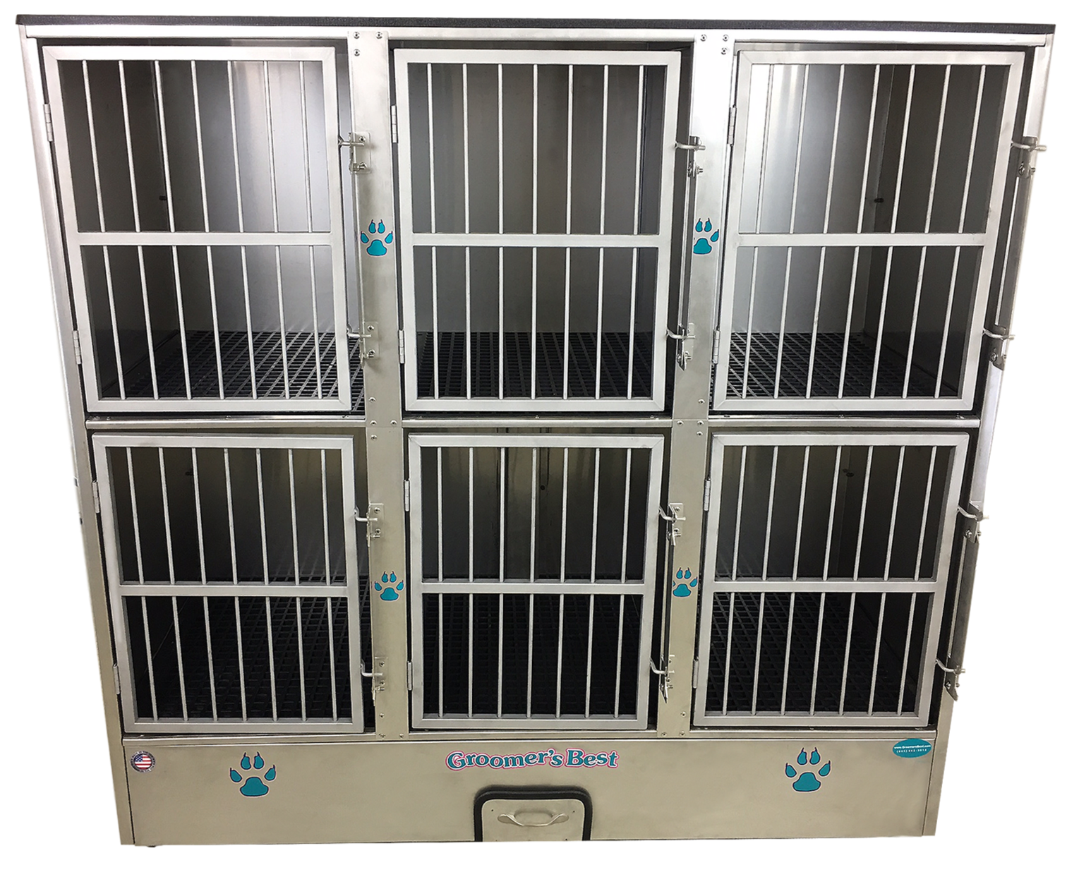 Groomer's Best Stainless Steel Multiple Unit Cage Bank - 6 Units
