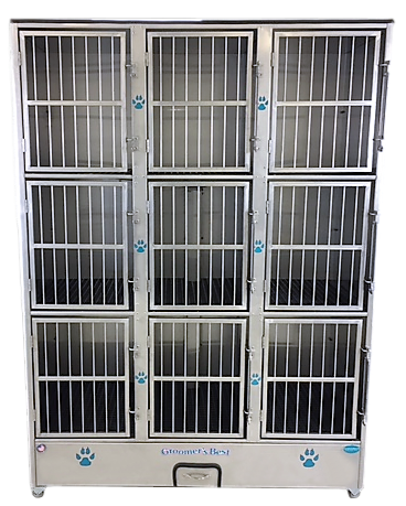 Groomer's Best Stainless Steel Multiple Unit Cage Bank - 9 Units