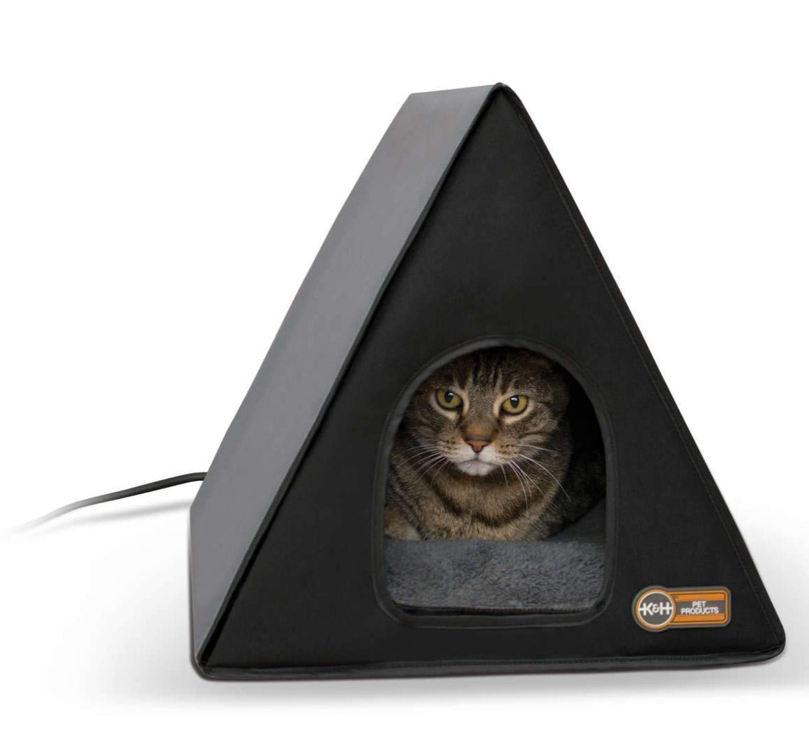 K&H Pet Products Heated A-Frame Cat House Gray / Black 18″ x 14″ x 14″ – KH3880