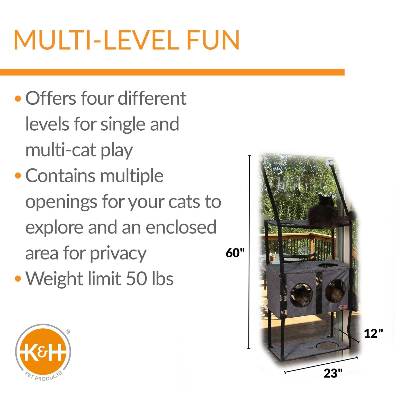K&H Pet Products EZ Mount Window Kitty Sill Quad Stack Gray 12″ x 23″ x 72″ – KH4928