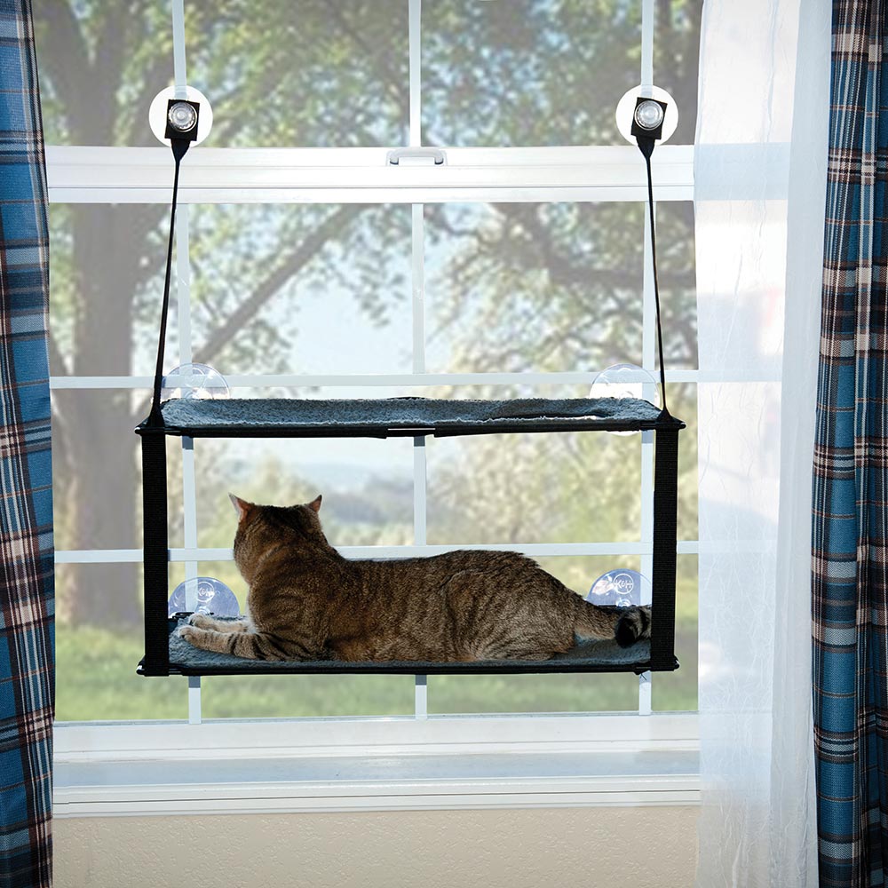K&H Pet Products Kitty Sill – Double Stack EZ Window Mount Gray / Black 12″ x 23″ x 0.5″ – KH9092