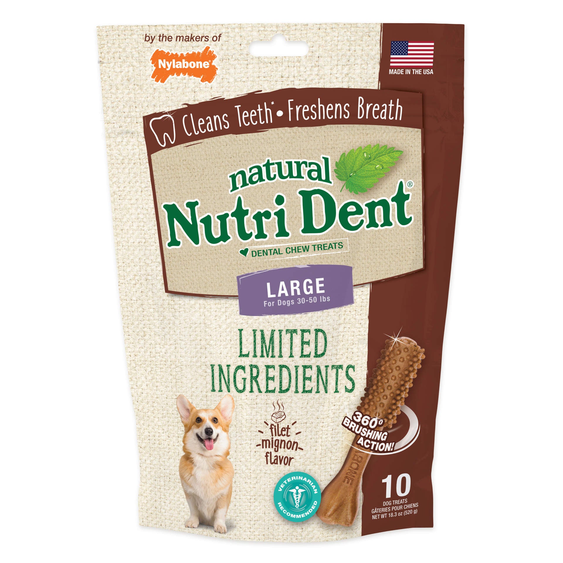 Nylabone Nutri Dent Limited Ingredient Dental Chews Filet Mignon Large