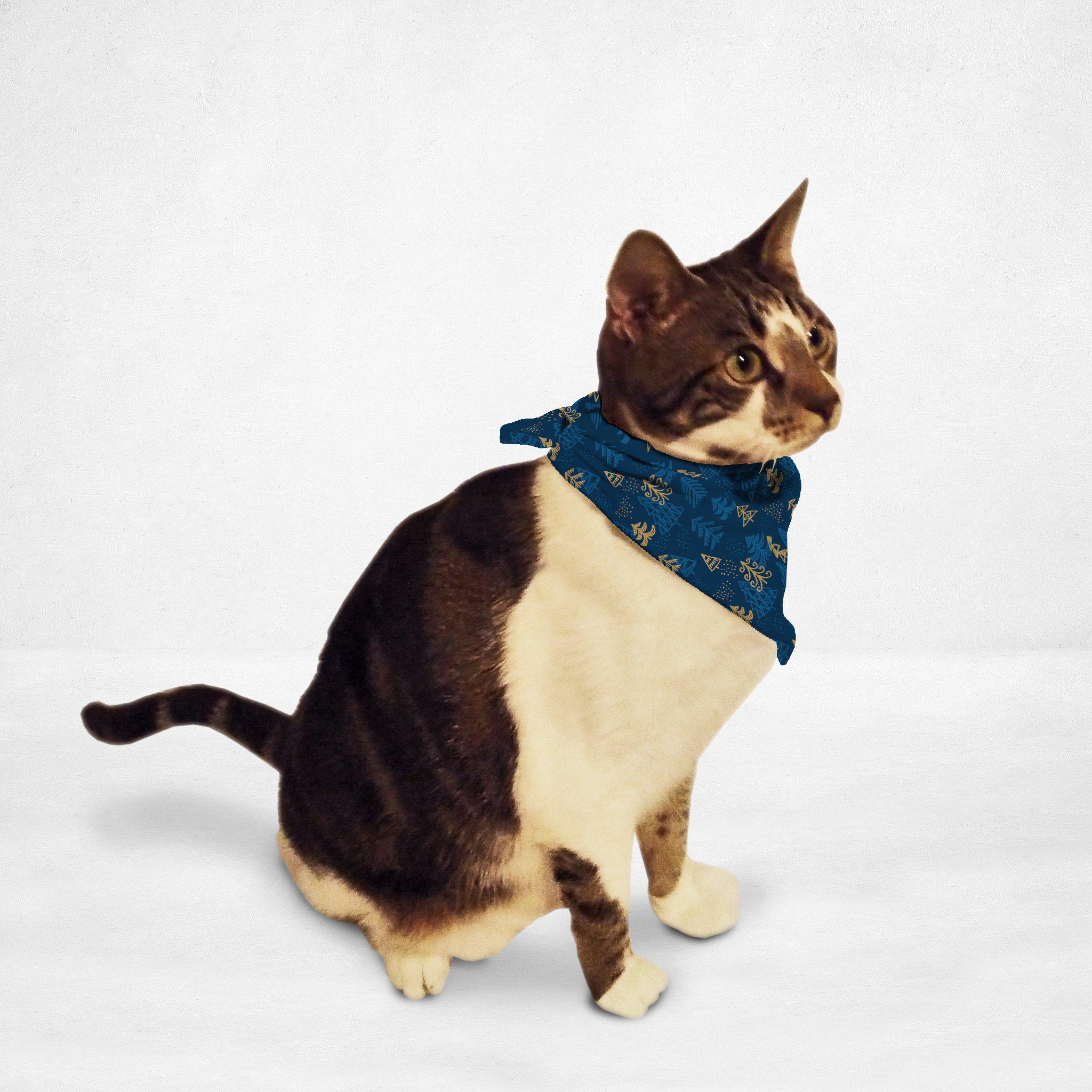 Blue Gold Christmas Tree Cat Dog Bandana