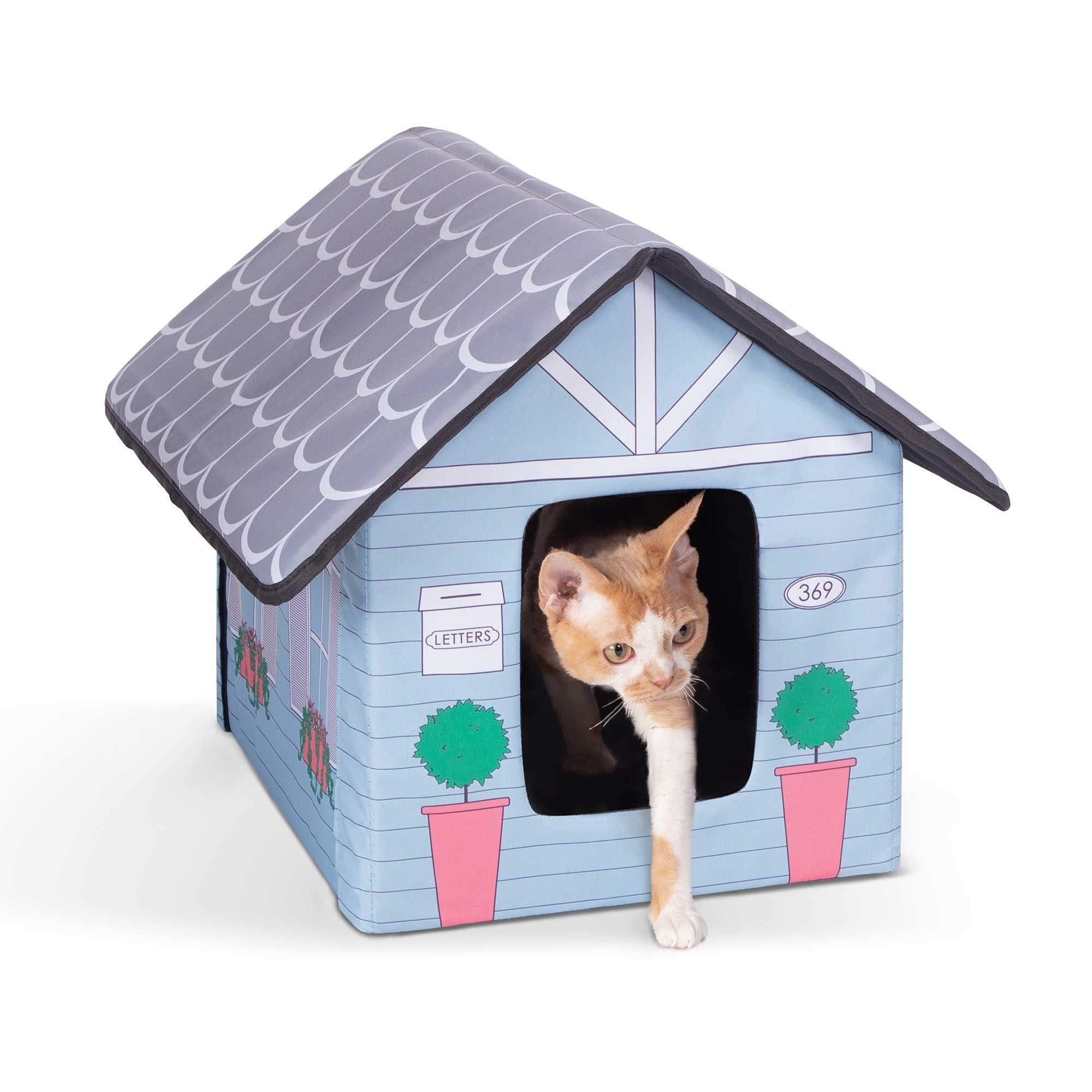 K&H Pet Products Outdoor Kitty House Cat Shelter (Unheated) Cottage Design Blue 18″ x 22″ x 17″ – KH3901